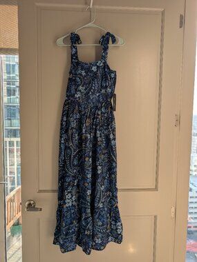 Rachel Zoe Navy Blue Floral Linen Blend Dress